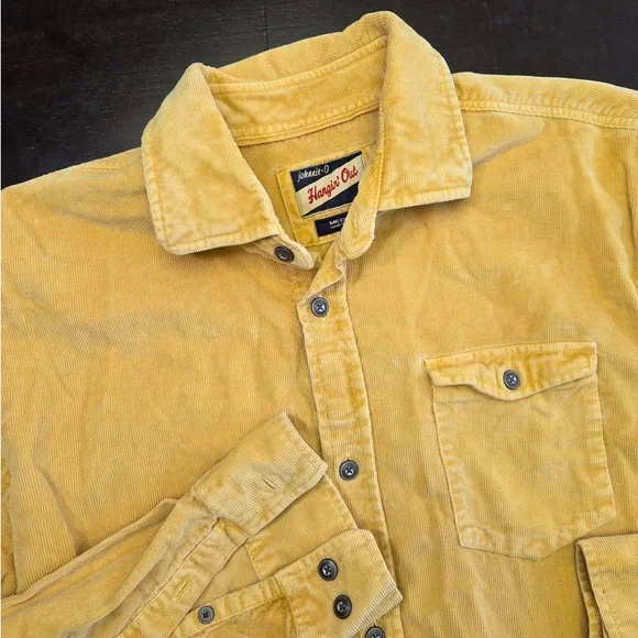 Johnnie-O Hangin Out Corduroy Shirt Mens Medium Mustard Yellow Long Sleeve - Picture 1 of 6